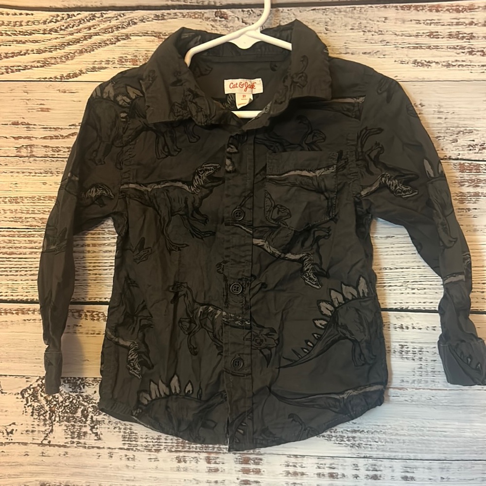 Gray dinosaur long sleeve button up from cat&jack size 2t